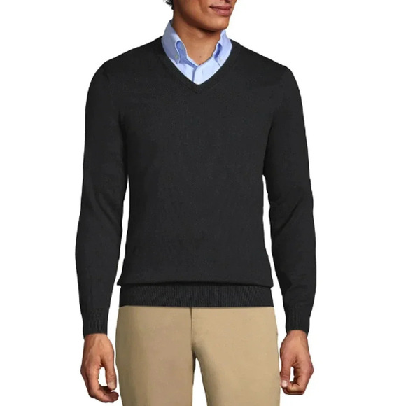 Lands' End Classic 100% Supima Cotton V Neck Lightweight Sweater Size S Black - Picture 2 of 12
